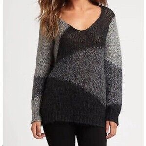 Eileen Fisher $298 Mohair Cashmere Sweater Size Small Loose Knit Gray Soft Sexy